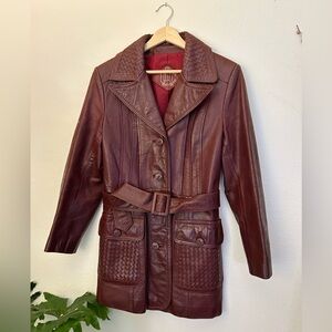 Vintage 70’s oxblood leather jacket with woven leather details